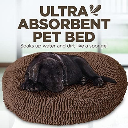 Super Snoozer Dog Bed | Dark Chocolate | Extra-Large (42”X42”X7”) | Microfiber Chenille round Bed for Dogs | Moisture Wicking Comfort