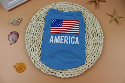 Wakeu Pet Shirt USA Flag Style Small Dog Clothes Pet Puppy Cat Costume Summer Apparel (S, Blue)