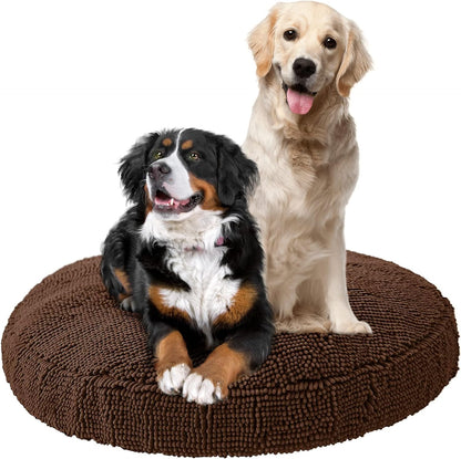 Super Snoozer Dog Bed | Dark Chocolate | Extra-Large (42”X42”X7”) | Microfiber Chenille round Bed for Dogs | Moisture Wicking Comfort