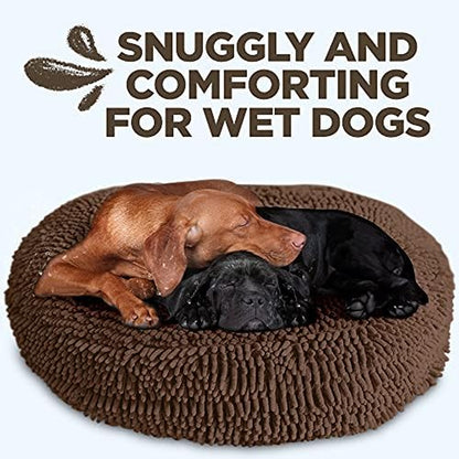 Super Snoozer Dog Bed | Dark Chocolate | Extra-Large (42”X42”X7”) | Microfiber Chenille round Bed for Dogs | Moisture Wicking Comfort