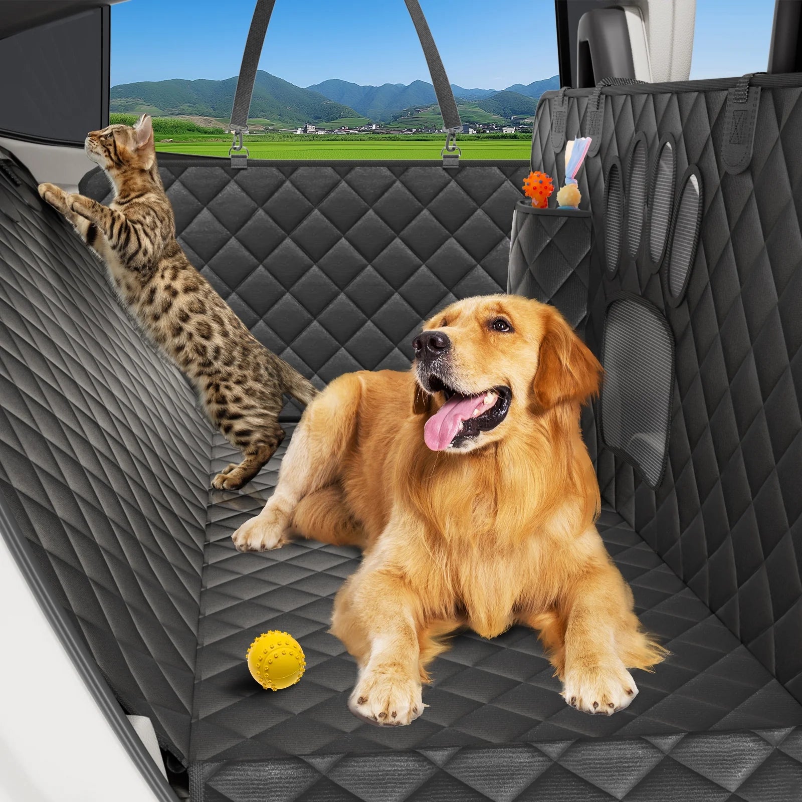 Dog Seat Cover- Non-Slip Dog Car Hammocks with Seatbelt Dog Car Seat Cover Waterproof and Scratch-Resistant Dog Car Back Seat Protection
