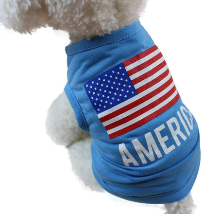 Wakeu Pet Shirt USA Flag Style Small Dog Clothes Pet Puppy Cat Costume Summer Apparel (S, Blue)